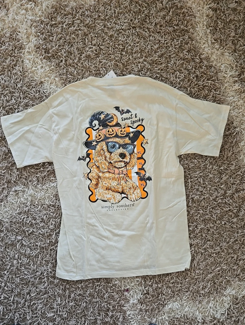 NWT Simply Southern Cream Halloween Pup Graphic Tee